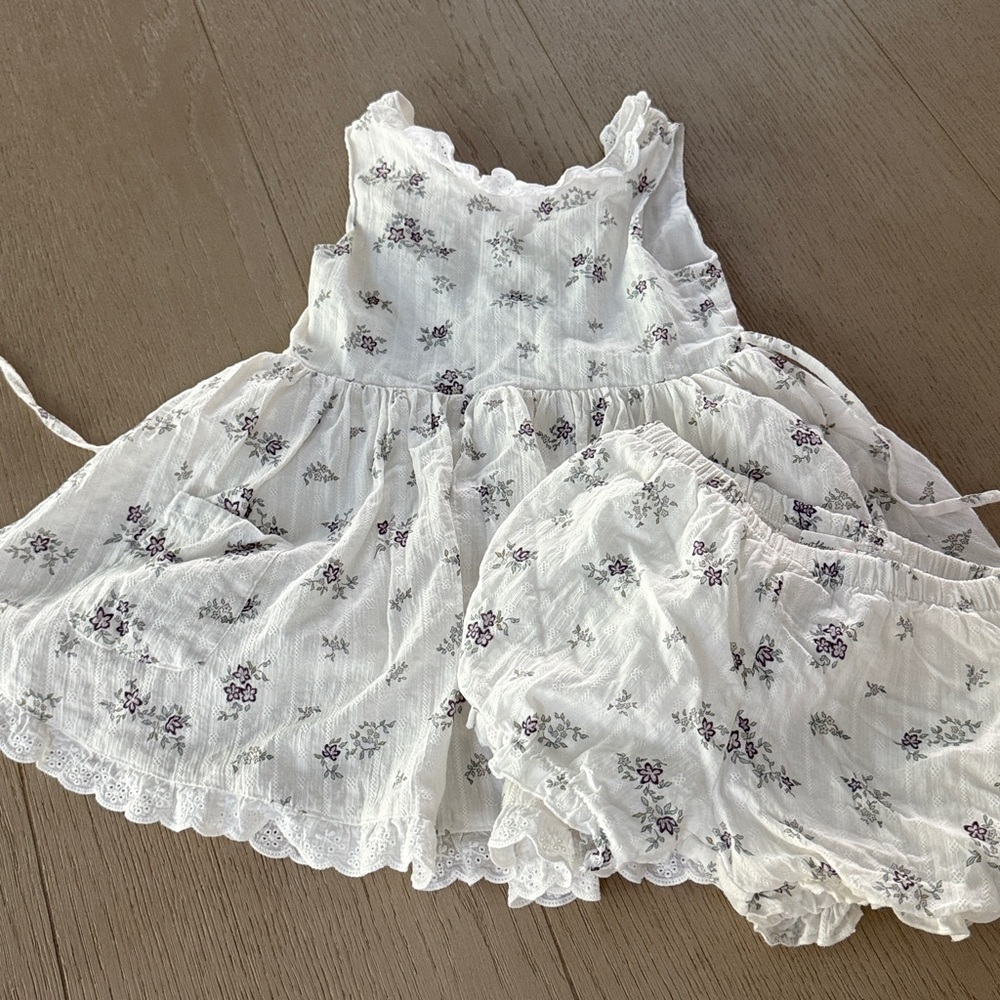 SweetHoney White Floral Dress with Bloomers
